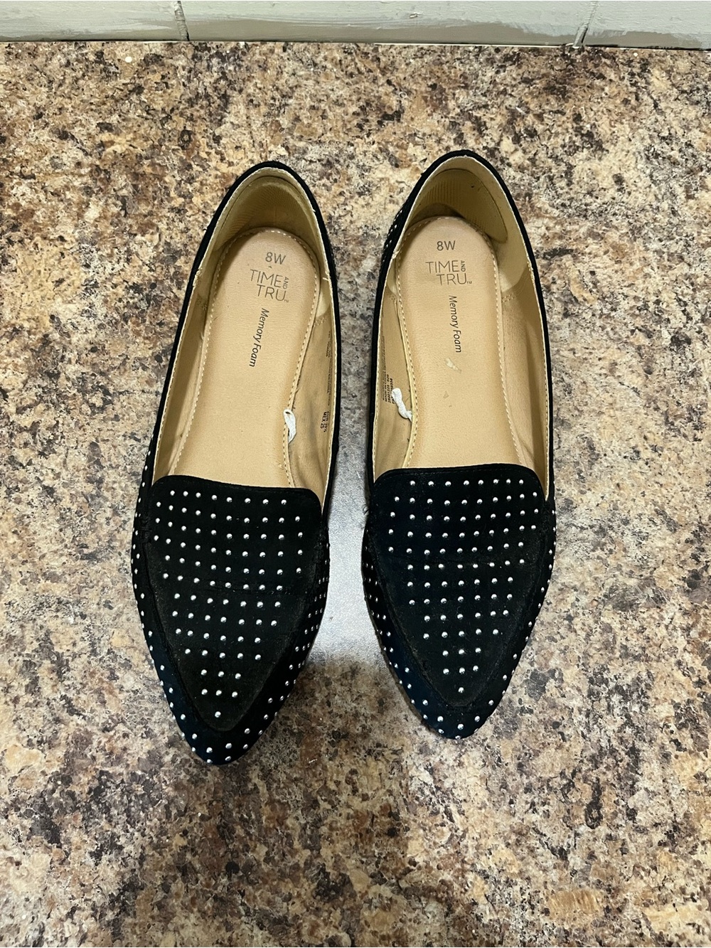 Time and Tru Black Studded Pointed-Toe Flats
